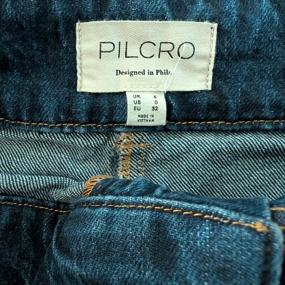 Anthropologie - Pilcro Fluted Denim Maxi Skirt Fray Hem Stretch Dark Deni - Picture 8 of 11